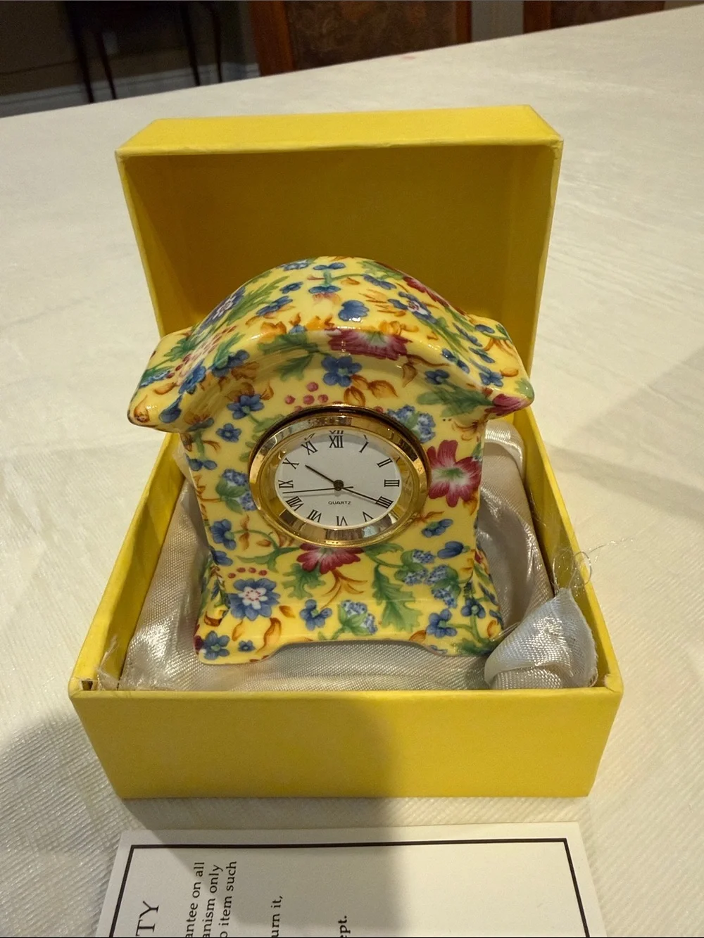 Twos Company Yellow Floral Mini Mantel Clock - Decorative Ceramic Accent NWT